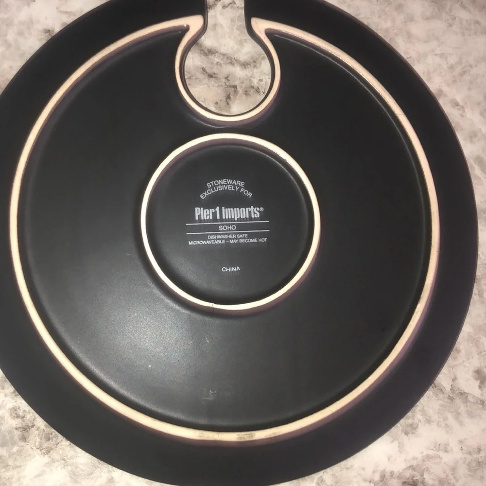 Pier 1 Imports Black Stoneware Delish Wine Glass Snack Plates Set of 4